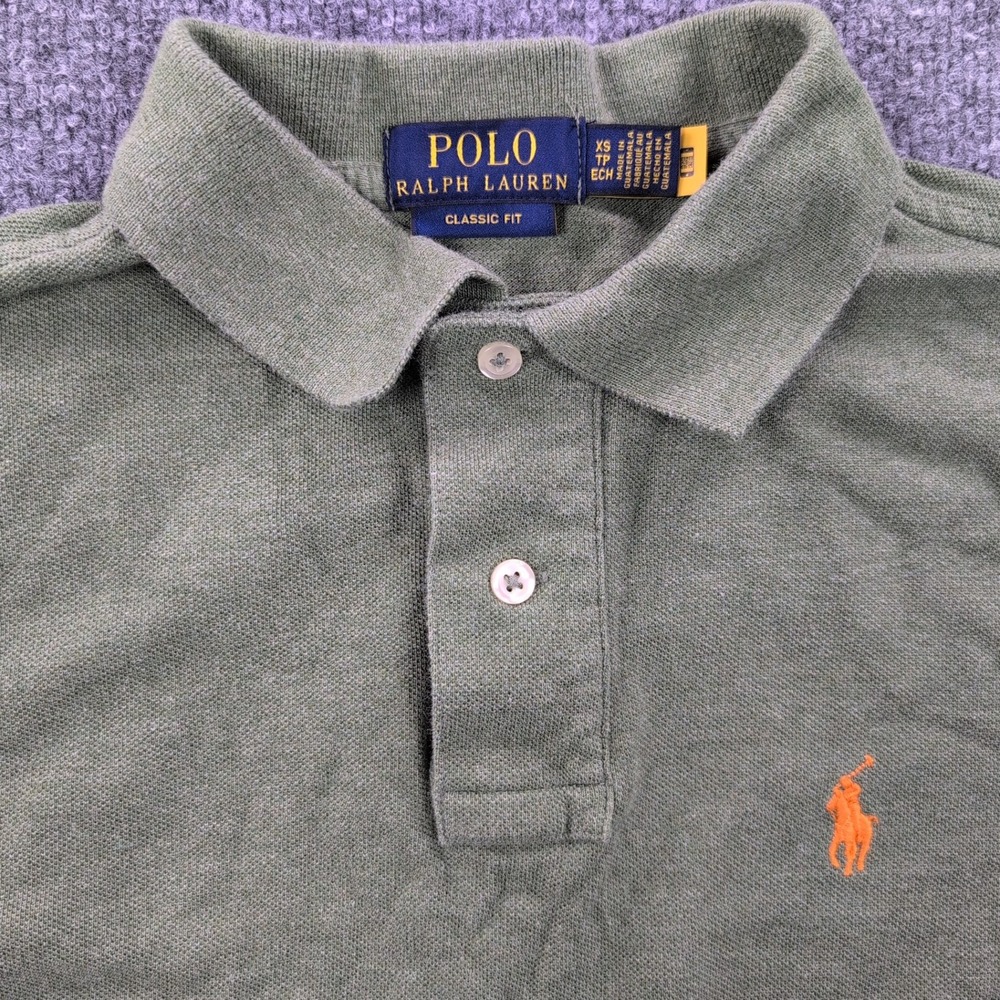 Polo Ralph Lauren Polo Shirt Mens XS Green Classic Fit Orange Pony Cotton Pique